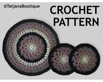 Crochet Pattern Mandala Table Mat and Coasters Set, coasters crochet pattern, mandala crochet pattern, table mat crochet pattern PDF # 143