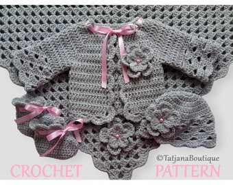 Crochet Pattern Baby Blanket Hat Cardigan Booties, baby blanket crochet pattern, crochet baby blanket hat sweater booties pattern PDF #59