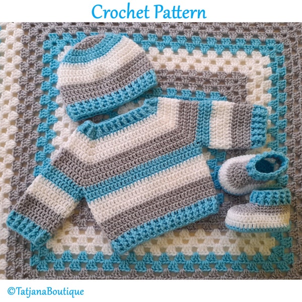 Crochet Pattern Baby Blanket, Sweater, Hat and Booties, baby blanket set crochet pattern, baby clothes crochet pattern PDF #190.