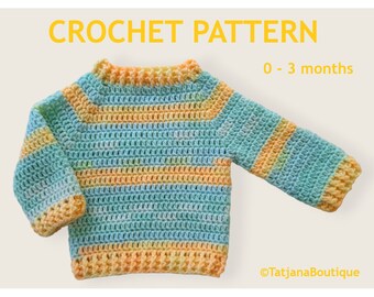 Crochet Pattern Baby Sweater, crochet baby sweater jumper pattern, crochet baby unisex sweater pattern, baby crochet pattern PDF #188.