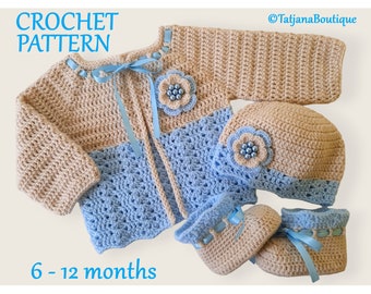 Crochet Pattern Baby Cardigan Hat Booties, crochet baby clothes pattern, crochet pattern baby sweater cardigan hat booties flowers, PDF #179