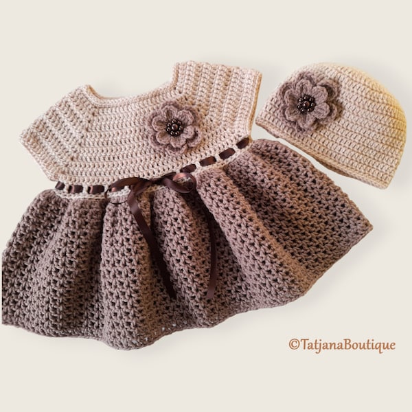 Crochet Pattern Baby Dress and Hat, crochet baby girl hat and dress pattern, baby girl crochet pattern, crochet flowers pattern, PDF #151.