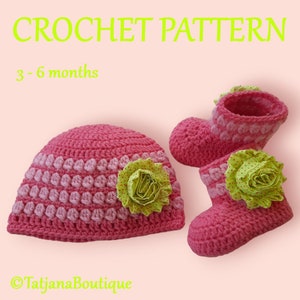 Crochet Pattern Baby Hat and Booties, crochet baby hat pattern, crochet booties pattern, baby booties flowers crochet pattern, PDF #198