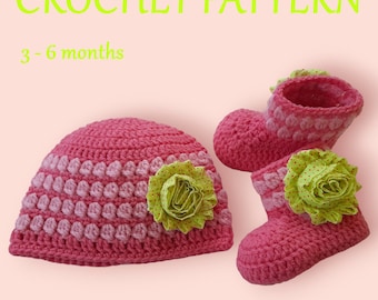 Crochet Pattern Baby Hat and Booties, crochet baby hat pattern, crochet booties pattern, baby booties flowers crochet pattern, PDF #198