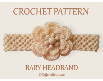 Crochet Pattern Baby Headband, cotton baby stretchy headband with flower crochet pattern, crochet flower pattern, baby hair band PDF #185