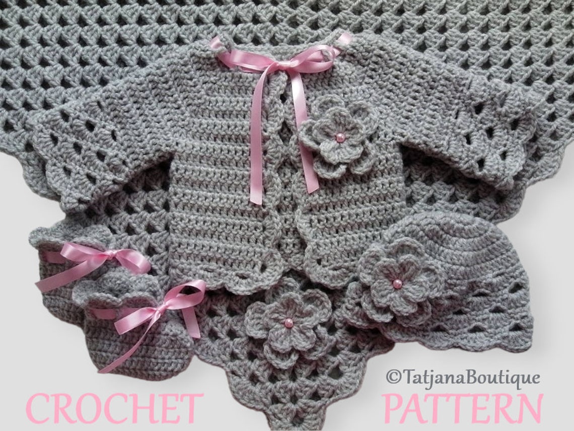Crochet Pattern Baby Blanket Hat Cardigan Booties Baby Etsy