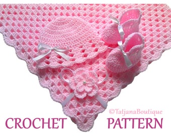 Crochet Pattern Baby Blanket, Hat and Booties, crochet baby blanket pattern, crochet baby hat pattern, crochet baby booties pattern PDF #25