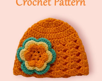 Baby Hat Crochet Pattern, baby crochet hat pattern, crochet flower pattern, baby hat crochet pattern, baby girl crochet hat pattern PDF #201