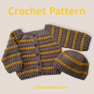 Crochet Pattern Baby Cardigan and Hat, crochet baby cardigan sweater hat pattern, crochet baby clothes set pattern, baby outfit, PDF #200.