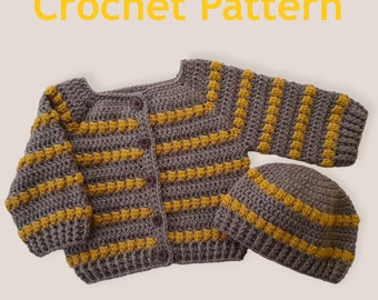 Crochet Pattern Baby Cardigan and Hat, crochet baby cardigan sweater hat pattern, crochet baby clothes set pattern, baby outfit, PDF #200.