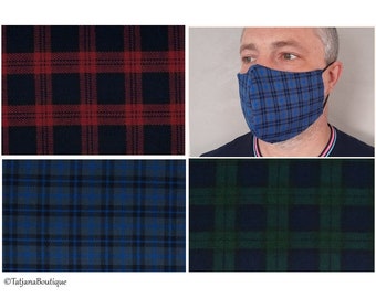 Face Mask Washable with Nose Wire, Check Cotton Face Mask Covering, Breathable Washable Reusable Tartan Face Mask 3 Sizes Available UK Mask.