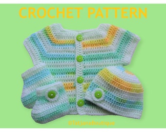 Crochet Pattern Baby Cardigan, Hat and Booties, crochet baby short sleeve cardigan pattern, baby clothes crochet pattern, baby set PDF #14