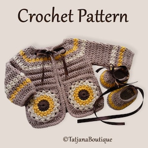 Crochet Pattern Baby Cardigan and Booties, crochet baby clothes pattern, crochet pattern baby sweater cardigan and booties flowers, PDF #149