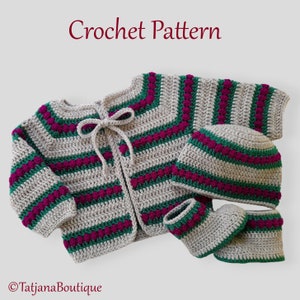 Crochet Pattern Baby Cardigan, Hat and Booties, crochet baby cardigan sweater hat shoes pattern, crochet baby clothes pattern, PDF #130