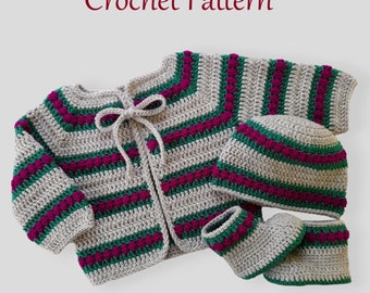 Crochet Pattern Baby Cardigan, Hat and Booties, crochet baby cardigan sweater hat shoes pattern, crochet baby clothes pattern, PDF #130