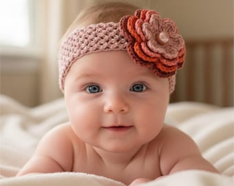 Crochet Baby Headband Pattern, Flower and Pearl Design, PDF #155