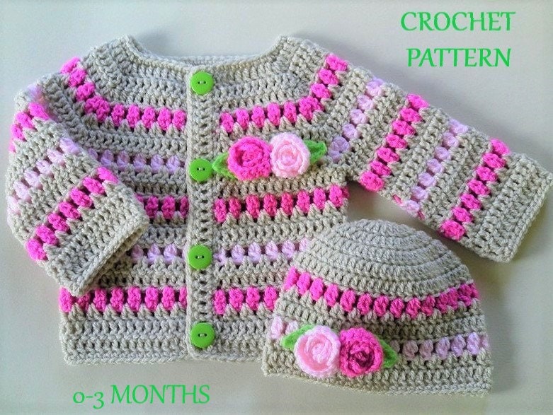Crochet Pattern Baby Sweater and Hat Baby Cardigan Hat Etsy