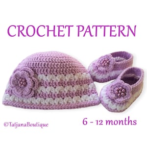 Crochet PATTERN Baby Hat Ballerina Booties, crochet baby hat pattern, crochet booties pattern, baby booties flower crochet pattern, PDF #125
