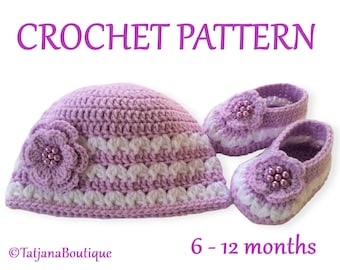Crochet PATTERN Baby Hat Ballerina Booties, crochet baby hat pattern, crochet booties pattern, baby booties flower crochet pattern, PDF #125