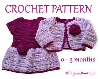Patrón de crochet vestido de bebé y cardigan bolero, patrón de vestido cardigan de bebé de crochet, patrón de crochet de bebé, patrón de flores de crochet PDF #144