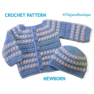 Crochet Pattern Baby Cardigan and Hat, baby gift pattern, baby blue white crochet sweater and hat, tutorial baby cardigan and hat PDF #76