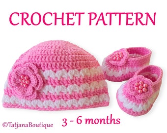 Crochet PATTERN Baby Hat Ballerina Booties, crochet baby hat pattern, crochet booties pattern, baby booties flower crochet pattern, PDF #124
