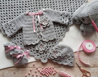 Crochet Pattern Baby Blanket, Hat, Cardigan and Booties, PDF #59