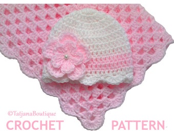 Crochet Pattern Baby Blanket and Hat, crochet pattern baby blanket, crochet baby hat beanie pattern, crochet flowers pattern PDF #19