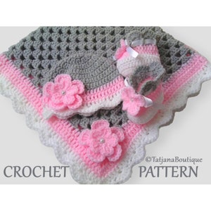 Crochet PATTERN Baby Blanket, Hat and Booties, crochet baby blanket pattern, crochet baby hat booties pattern, crochet flowers pattern PDF43