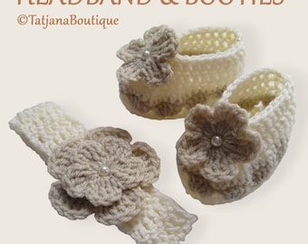 Crochet Pattern Baby Headband Ballerina Booties, crochet headband pattern, crochet baby booties pattern, crochet flowers pattern PDF #119