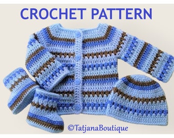 Crochet Pattern Baby Cardigan, Hat and Booties, crochet baby cardigan sweater hat shoes pattern, crochet baby clothes set pattern, PDF #133.