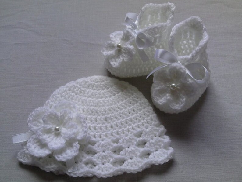gift baby shower Crochet PATTERN Baby Blanket christening baptism baby white afghan baby shower PDF file #32 Hat and Booties Set