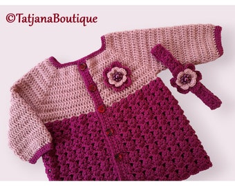 Crochet Pattern Toddler Cardigan Dress and Headband, crochet toddler girl cardigan dress pattern, toddler headband crochet pattern, PDF #168