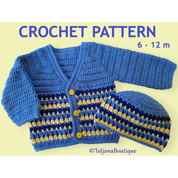 Crochet Pattern Baby Cardigan and Hat, crochet baby cardigan sweater hat pattern, crochet baby clothes set pattern, baby outfit, PDF #160.