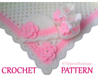 Crochet Pattern Baby Blanket, Hat and Booties, crochet baby blanket pattern, crochet baby hat pattern, crochet baby booties pattern PDF #44