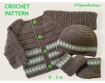 Crochet Pattern Baby Cardigan, Hat and Booties, crochet baby cardigan sweater hat shoes pattern, crochet baby clothes set pattern, PDF #131.