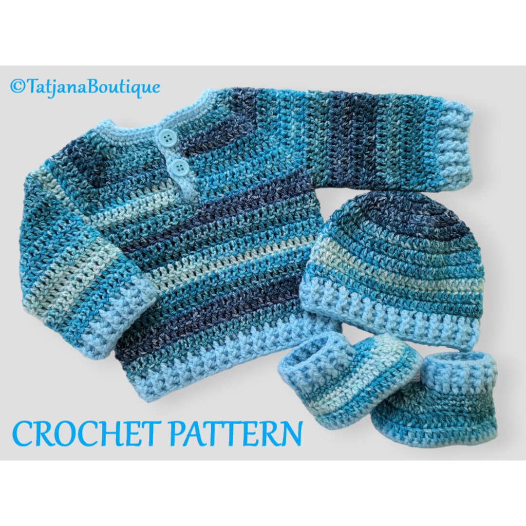 Crochet Pattern Baby Sweater, Hat and Booties, Crochet Baby Jumper