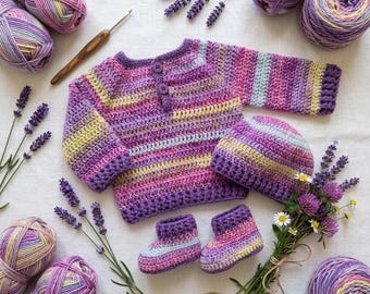 Crochet Pattern Baby Sweater, Hat and Booties, PDF #186.