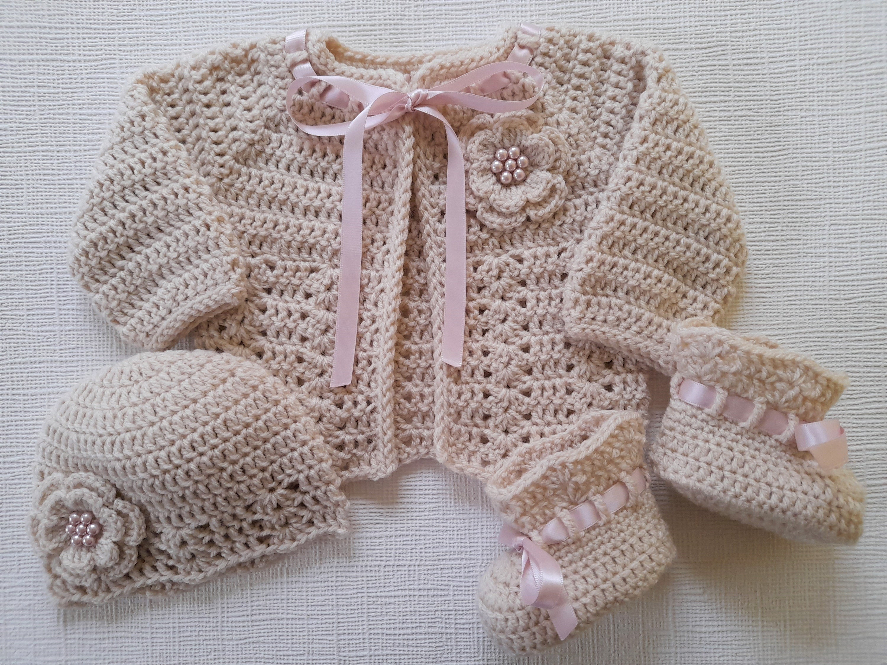 Crochet Pattern Baby Cardigan Hat and Booties New Baby Gift - Etsy UK