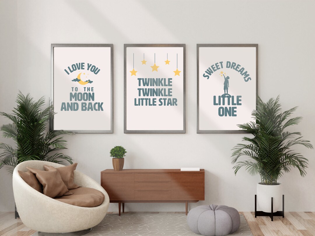 Set of 3 Moon and Stars Prints | Nursery Wall Decor | New Baby ...
