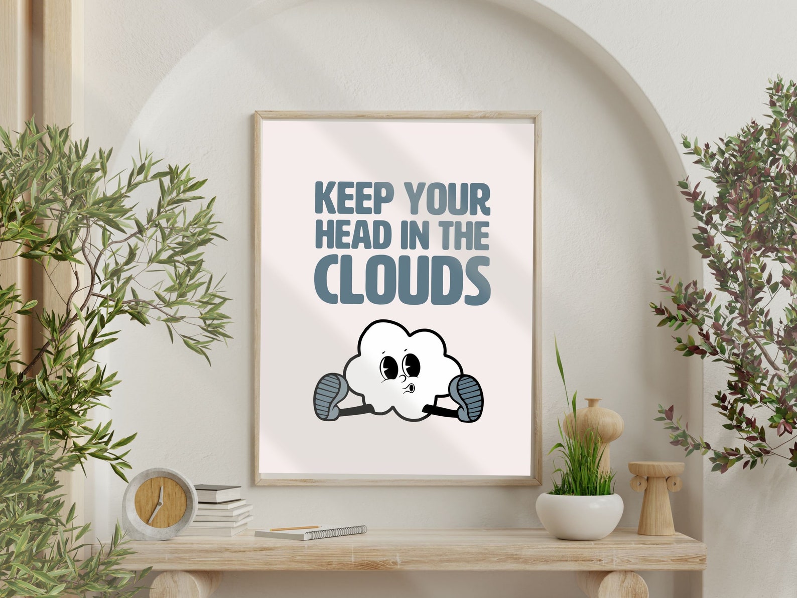 Keep Your Head in the Clouds Retro Quote Print, Dorm Room Decor