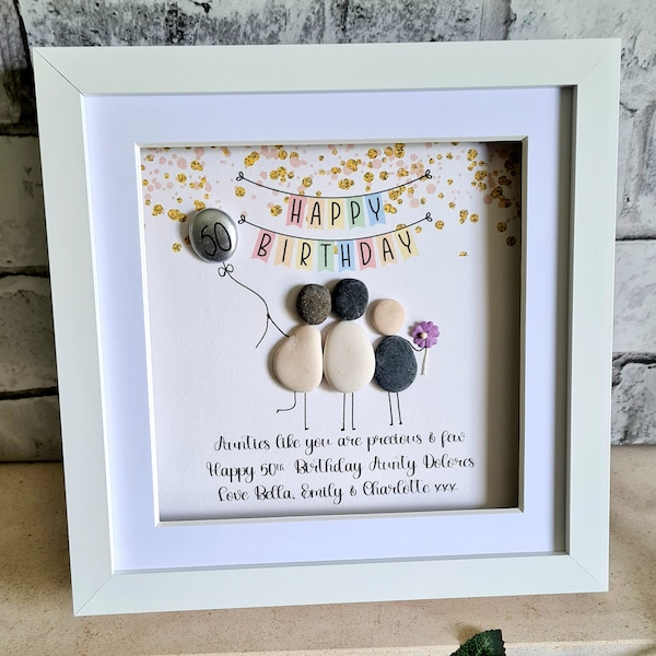 Pebble art birthday gift, unique Auntie gift, personalised gift, Bespoke milestone pebble art gift, big birthday gift idea, Aunty gift