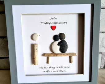 Pebble art anniversary gift, unique pebble picture. Bespoke gift. Special wedding anniversary gift, Ruby Wedding Anniversary, Golden Wedding