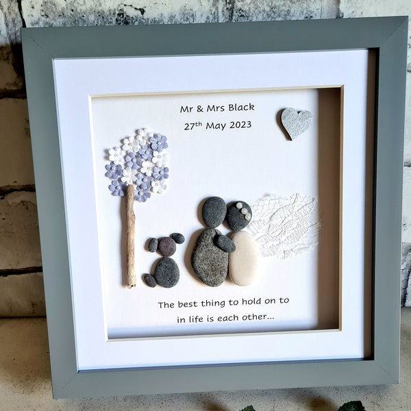 Bepoke wedding gift...personalised pebble art gift...the bride & groom..Customised wedding gift... personalised wedding gift, winter wedding