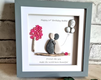 Customised birthday gift, personalised 3D box frame, unique pebble art gift for a special birthday, Bespoke art for sister or friend, unique