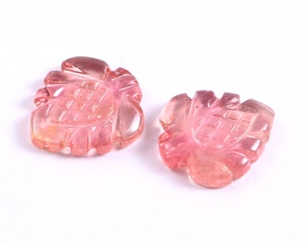 Peach Tourmaline Leaf Gemstone Pair, Hand Carved (12x13.50mm)