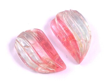 Hand Carved Bio Tourmaline Gemstone Pair, Fancy Cut (8x14mm)