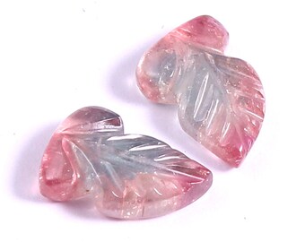 Hand Carved Tourmaline Leaf Gemstones, 2.70 Carat Pair