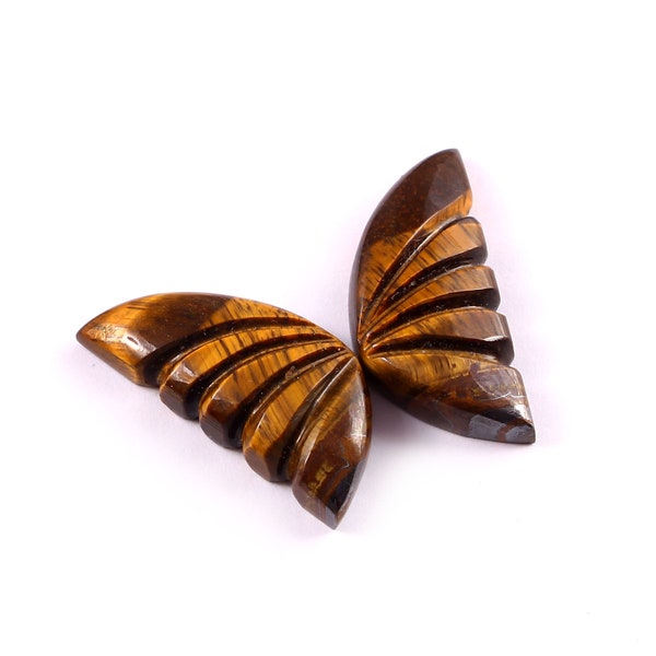 Tigers'eye Natural Iron Tigers'eye Hand Carved Butterfly Wings Size 11X24mm 1 Pair 23 Carat +AAAA Genuine and natural Stone.