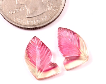 Watermelon Tourmaline Leaf Pair, Hand Carved Gemstones (9x15mm, 5.95 Carat)